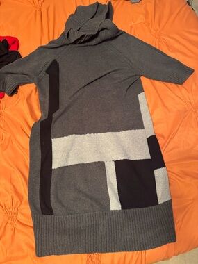 DKNY Gray Colorblock Knit Dress with Black and Light Gray Panels